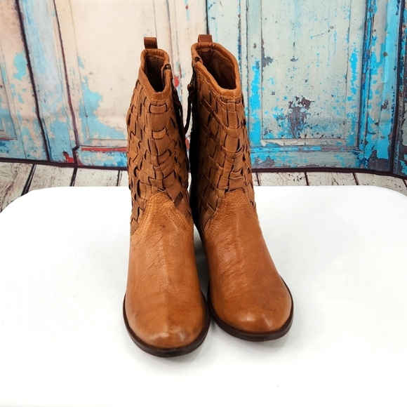 Sheridan Mia Tan Woven Leather Zip Ankle boots - Picture 2 of 8